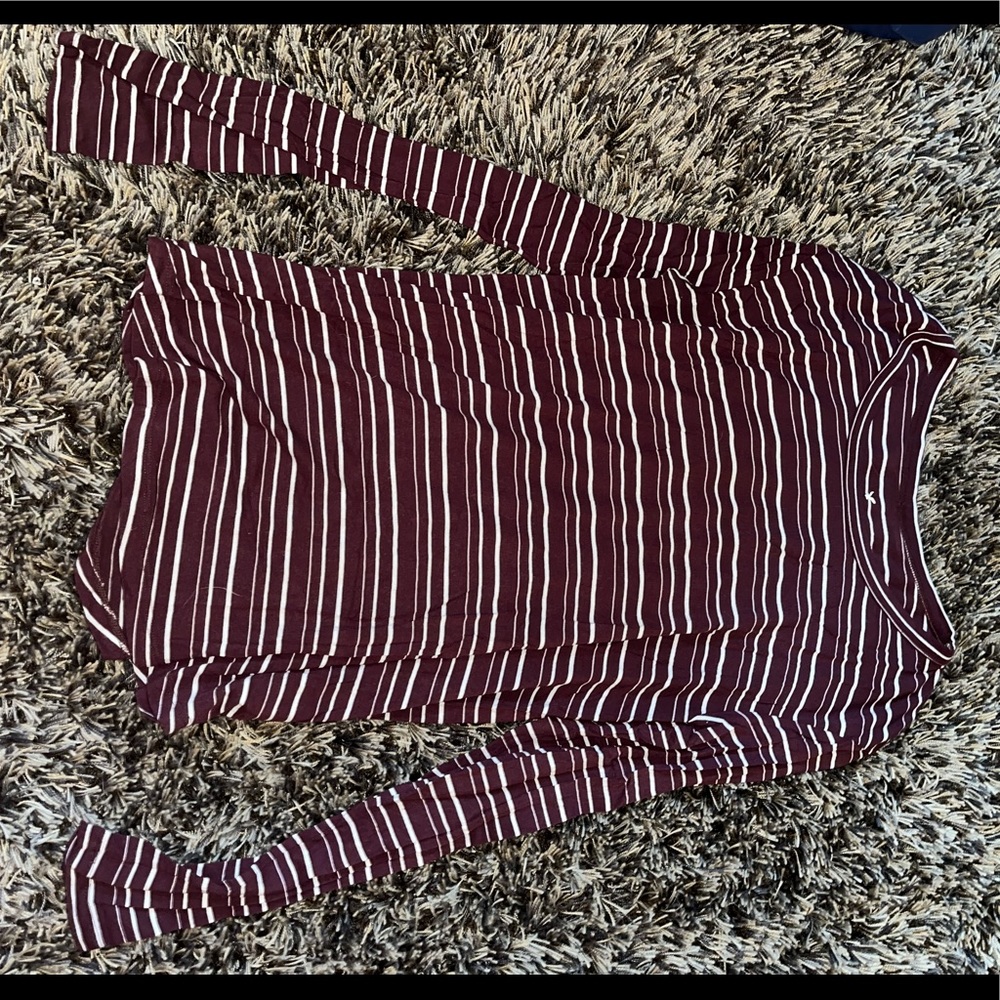 American eagle. Size XS. Maroon and white striped long sleeve shirt.